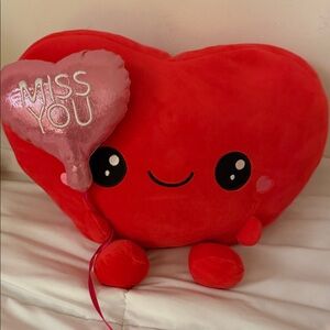 Red Heart Plush with Pink Balloon miss you Plushie for girls